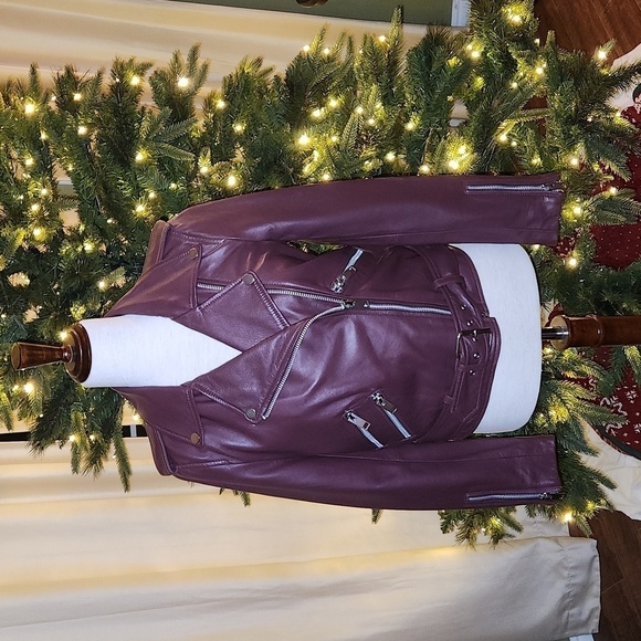 Walter Baker Jackets & Blazers - NWT Walter Baker Plum Color Lamb Leather Biker Jacket-Size M​​​​​​​​
